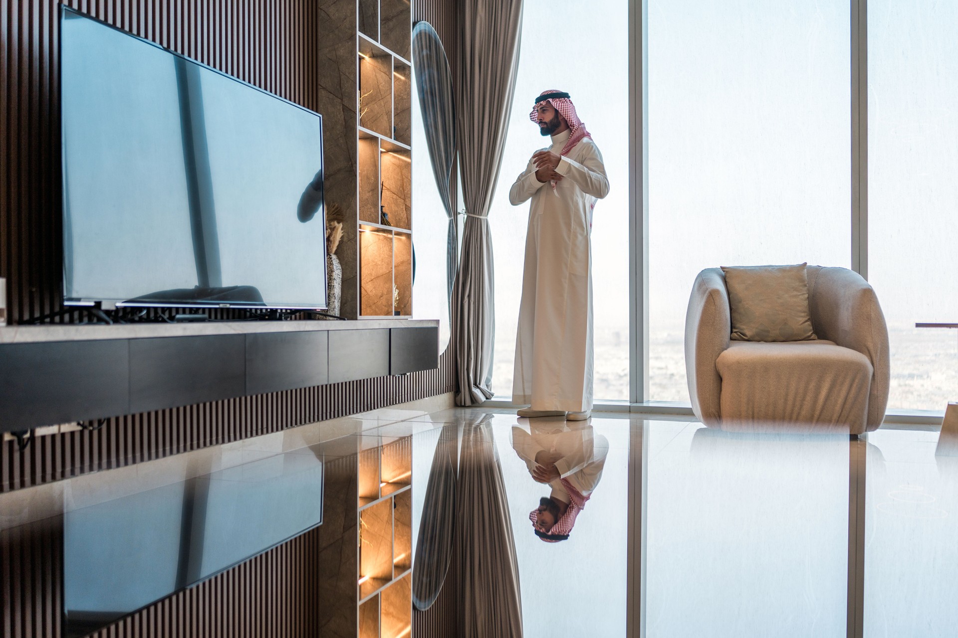 Focused Young Adult Arabic Businessman in Modern Home Setting